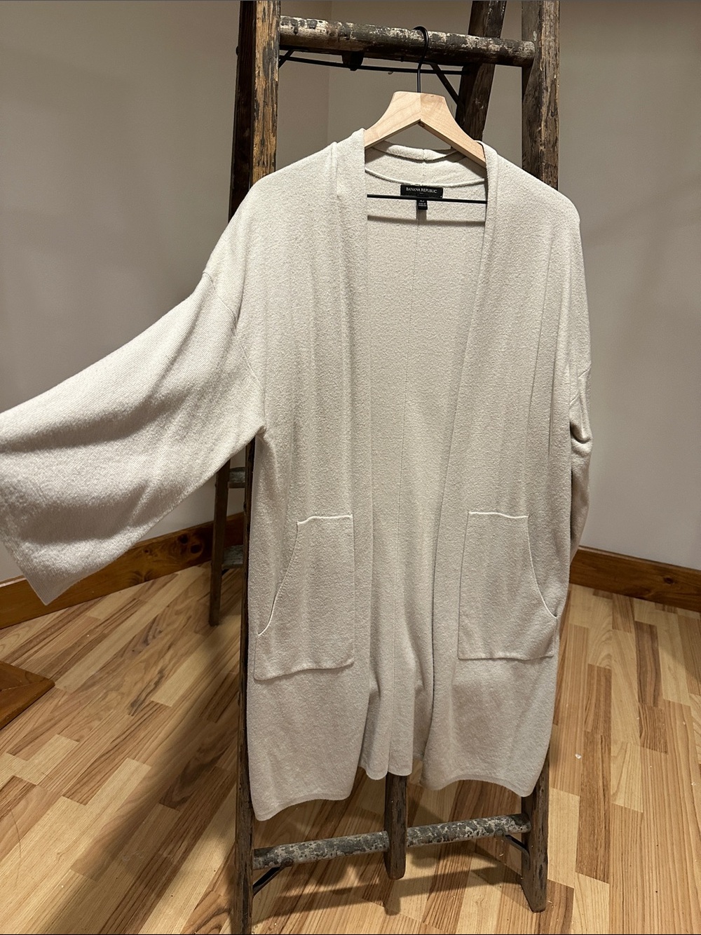 Banana Republic Factory Cream Open-Front Pocket Cardigan